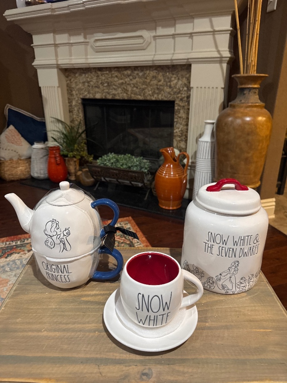 rae dunn Snow White Tea Set With Cookie Jar